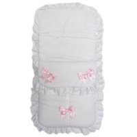 Plain White/Pink Footmuff/Cosytoes With Large Bows & Lace